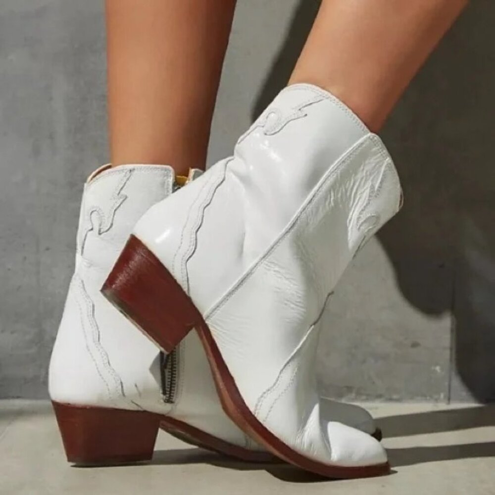 Free People New Frontier Western Bootie White Patent Leather Size 36 (US 6)